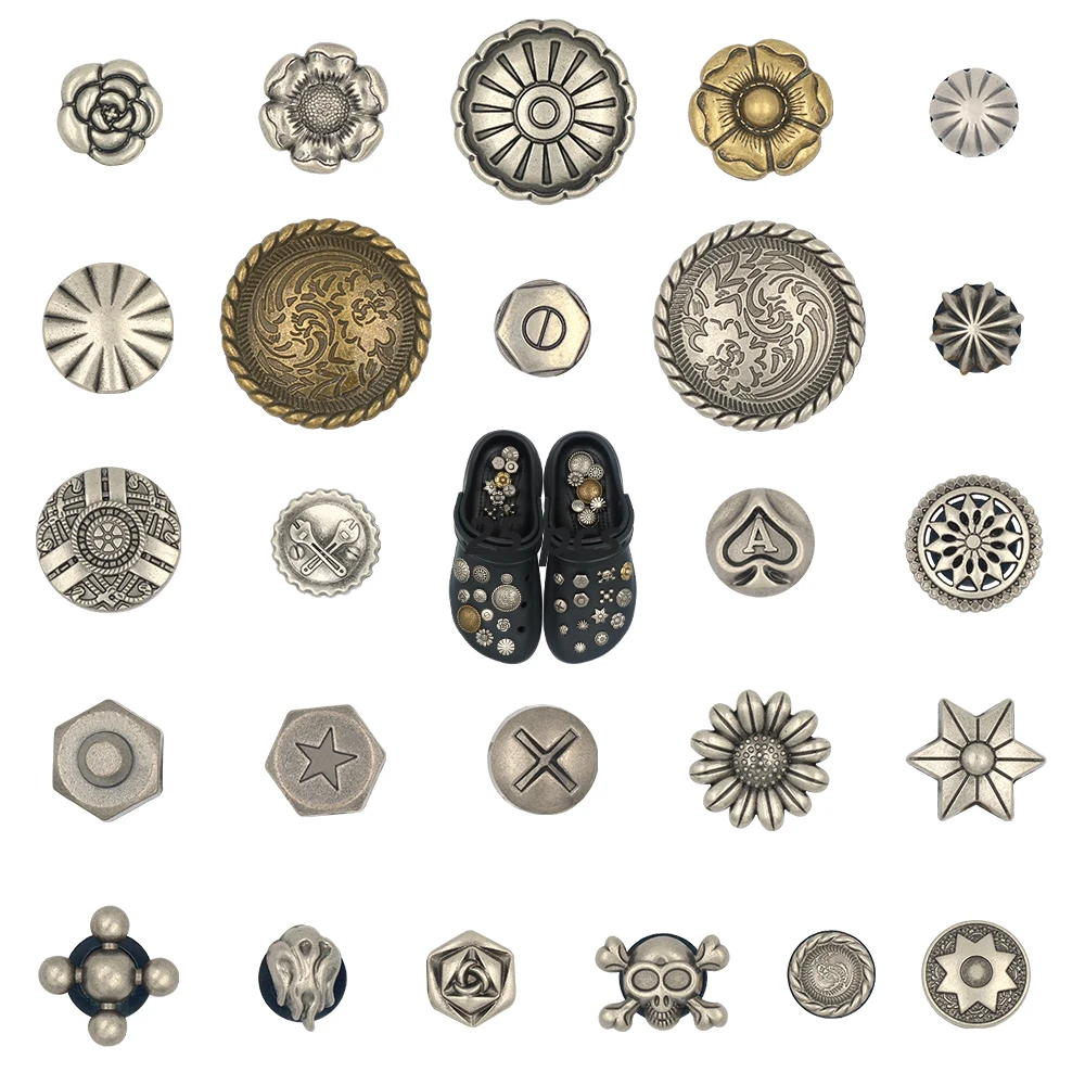 Shoe Charm Metal Decorations Golden Silvery 30mm Vintage Clogs Circular Lace Diverse Little Circle Christmas Shoe Accessories