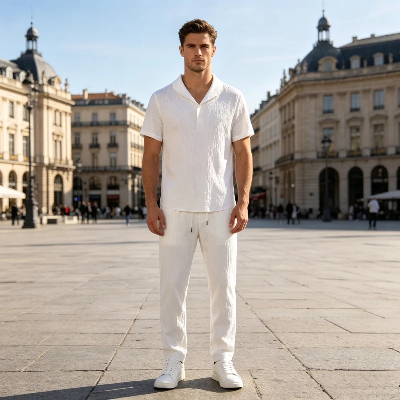 

Summer Sets Men Fashion Thin Sports Suit for Men Solid Color T-Shirt and Full Length Pants Male Jogger Sets Casual Streetwear