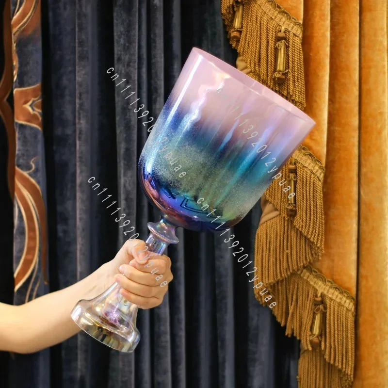 Sandblasted Gradient Crystal Singing Bowl, Purple Aurora Tone Vessel for Meditation Sound Therapy