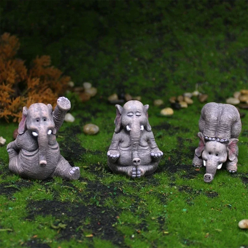 Yoga Elephant Statue Home Decor Cute Elephant Sculpture 3pcs Mini Statue Ornament Collection Resin Animal Elephant Figurine