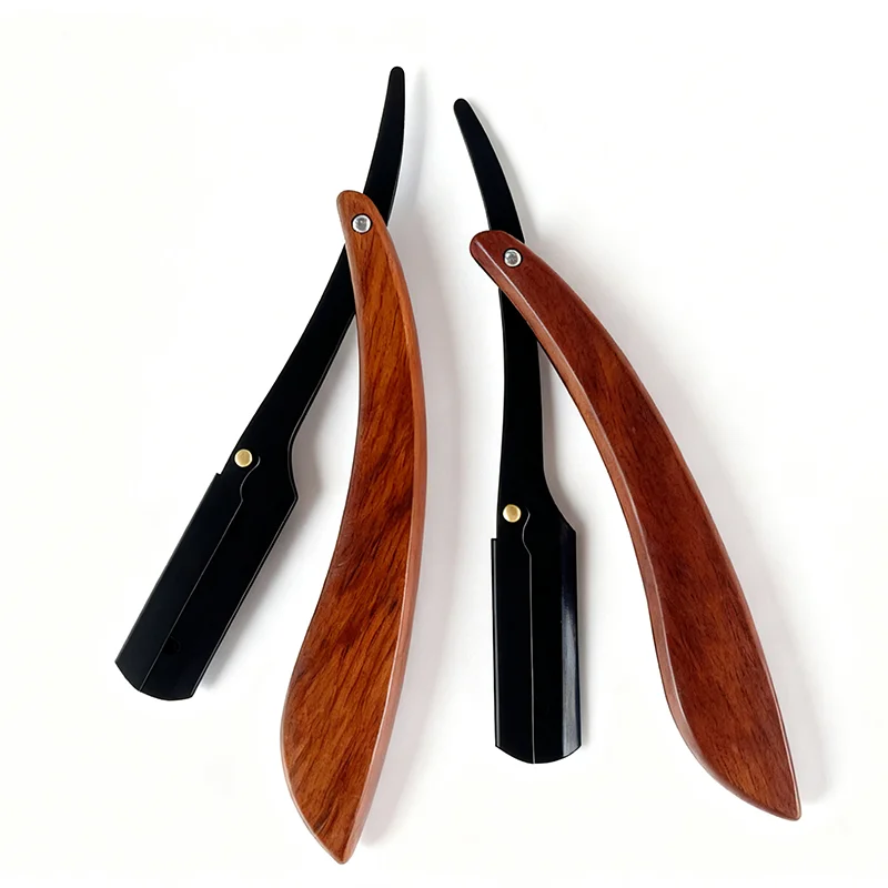 Wood Men Shaving Barber Tools Hair Razor Folding Shaving Knife Stainless Steel Straight razor Holder