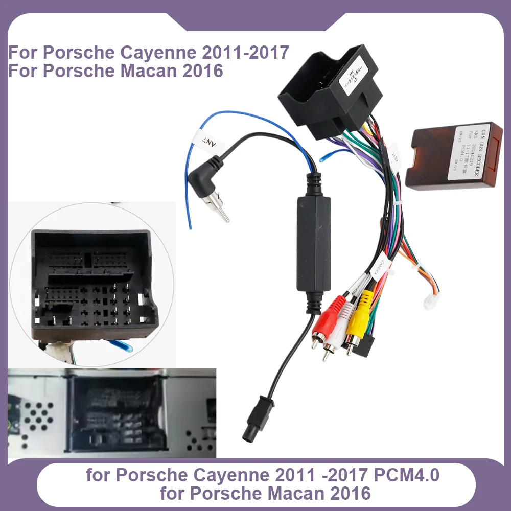 

16Pin Android Car Radio Wiring Harness Adapter Cable Canbus Decoder for Porsche Cayenne 2011 -2017 PCM4.0 for Porsche Macan 2016