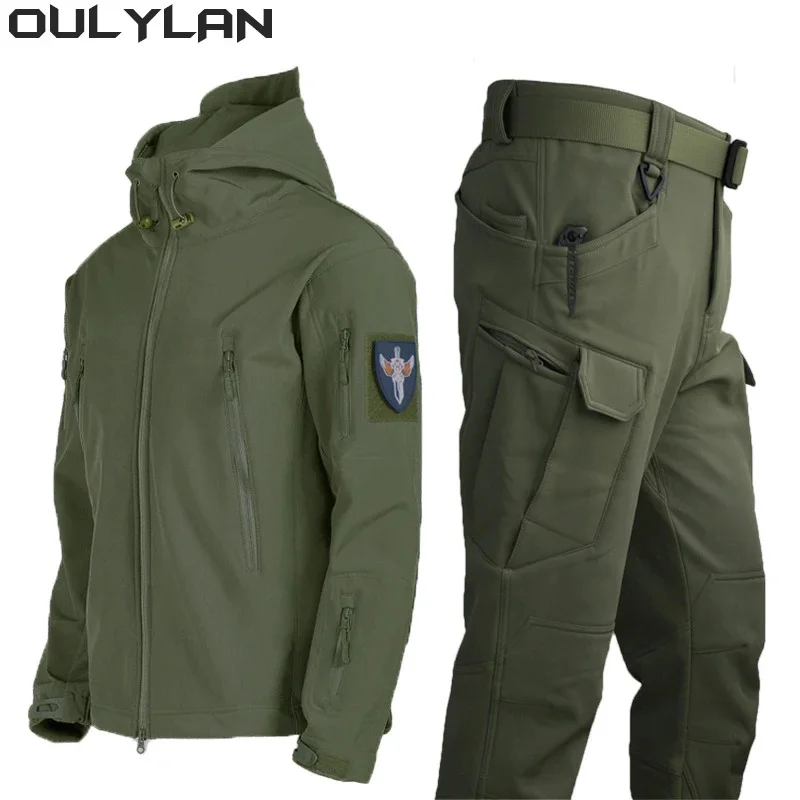 

Oulylan Camping Climbing Jacket HoodedWinter Autumn Tracksuits Set Men SoftShell Tactical Waterproof Fishing Hiking