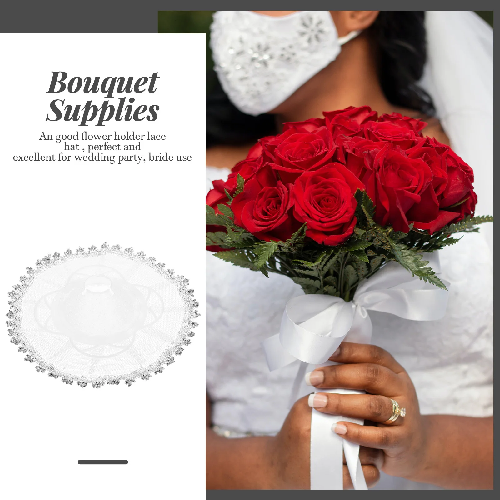

6Pcs Wedding Flower Holder Lace Hat Lightweight Durable Floral Base for Bride Bouquet Supplies Bouquet Holders Lace Hat
