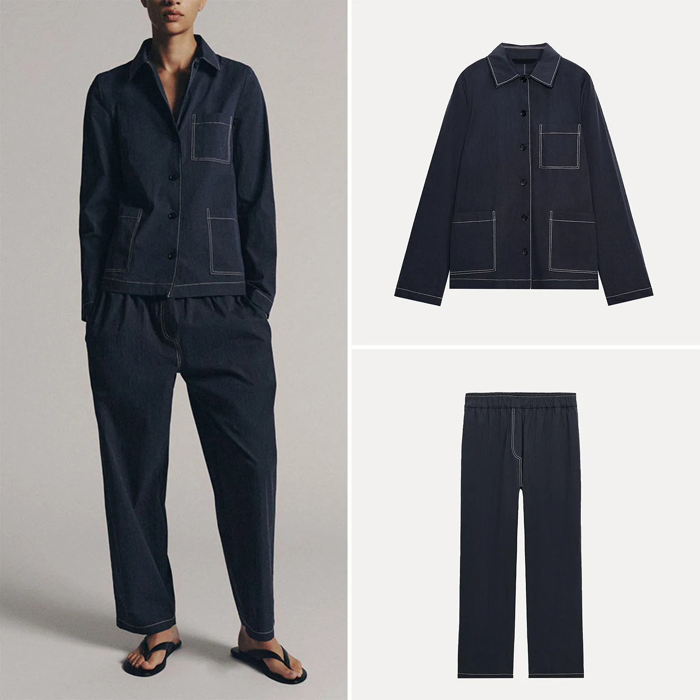 Women's Long Sleeve Collared Shirt with Color Block Trim Straight Leg Pants Fashion Set 2026 New Arrival Zadata Brand