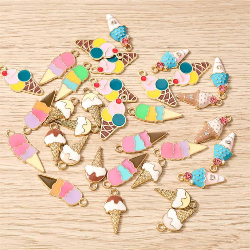 10 Stück Gemischte Niedliche Emaille Sommer-Eiscreme-Anhänger für Schmuckherstellung, Ohrringe, Halsketten, Armbänder, DIY-Bastelzubehör – Detail 4