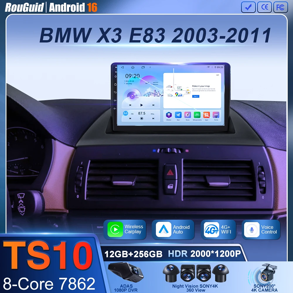 Android 16 Carplay Auto Car Radio For BMW X3 E83 2004 2005 2007 2008 2009-2012 Multimedia Video Player GPS Navigation Stereo DSP