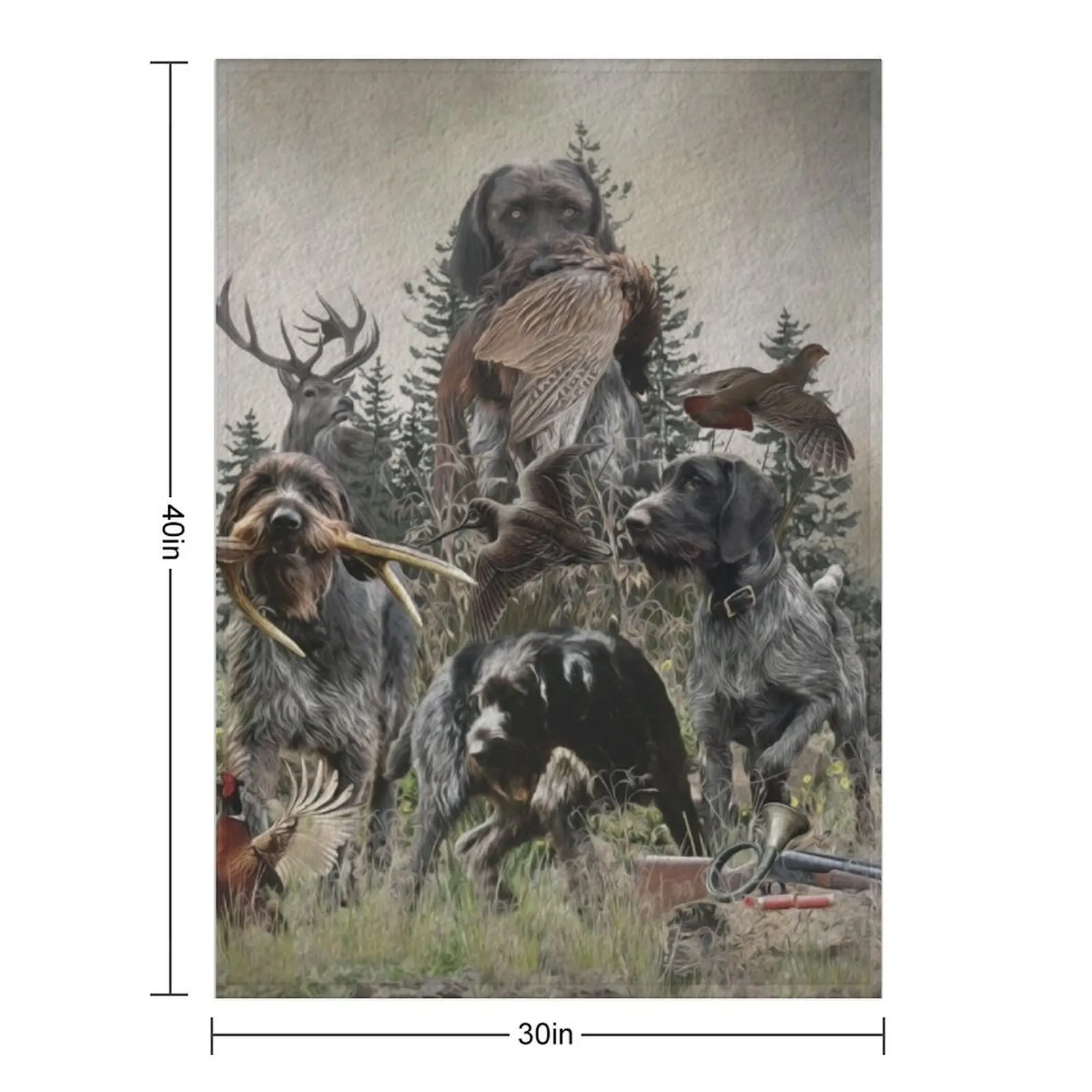 German Wirehaired Pointers, GWP Pointing dog Throw Blanket Vintage Shaggy Single Large Soft Big Camping Blankets