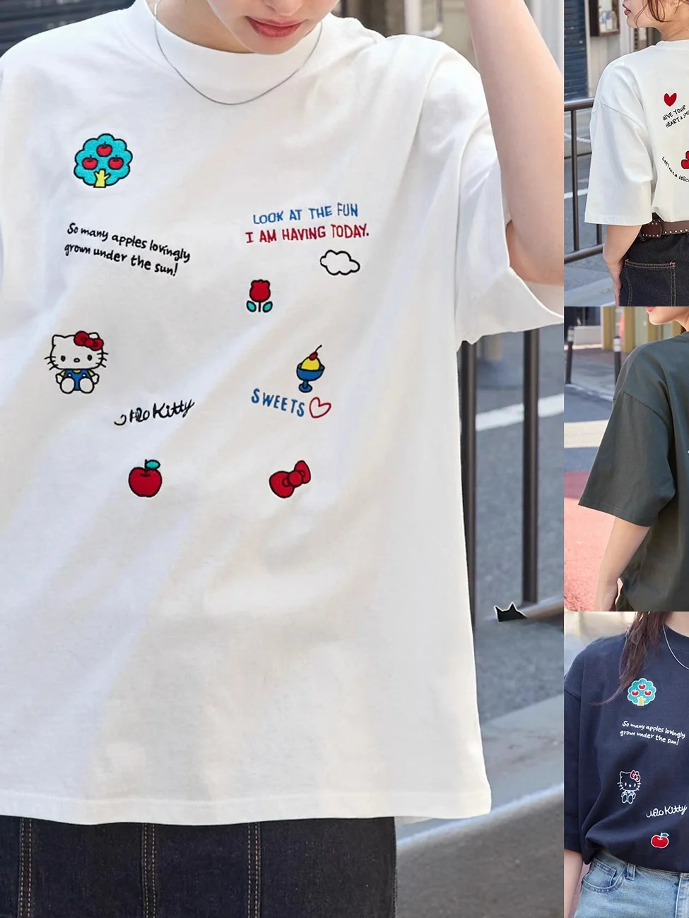 

Nya Japanese Street Sle ort Sve T-irt Casual Cartoon Print Loose Fit Anti-Aging Versatile Comfortable Cotton
