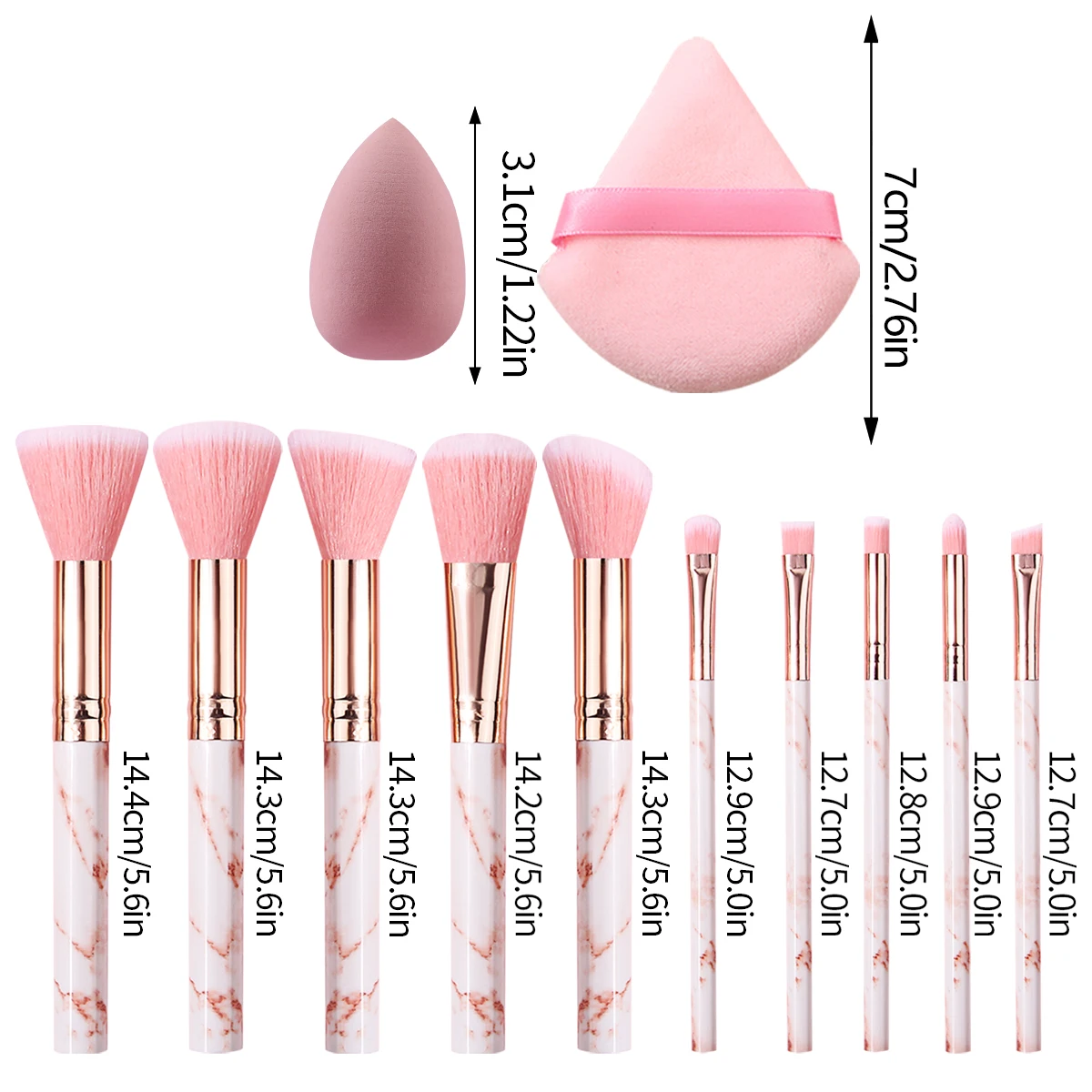 Makeup brush Sponge Powder puff set: 10 makeup brushes +2 pink fan-shaped powder puffs +3 mini multi-functional sponge eggs
