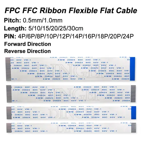 10 unids/lote FPC FFC cinta Cable plano Flexible 4/6/8/10/12/14/16/18/20 Pin paso 0,5 MM 1,0 MM tipo A tipo B 10CM 20CM 30CM 5CM