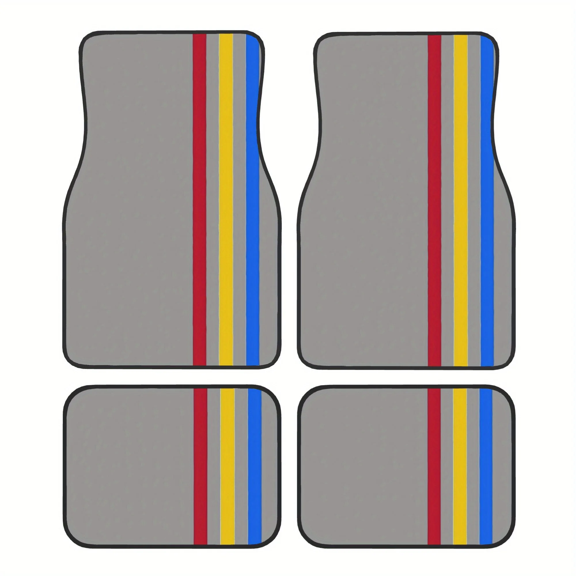 4pcs Retro 70s Group 7 Formula Racing Car Floor Mats Compatible For Fit - Vintage Red/Blue/ Stripes Design, Durable Auto Carpet,