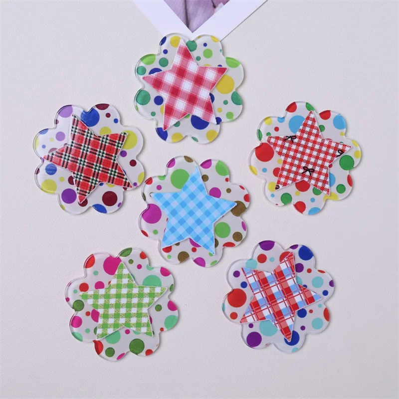 

Wholesale 50pcs/lot 35mm color pattern print cartoon flowers shape acrylic cabochon beads diy jewelry garment hair accessory