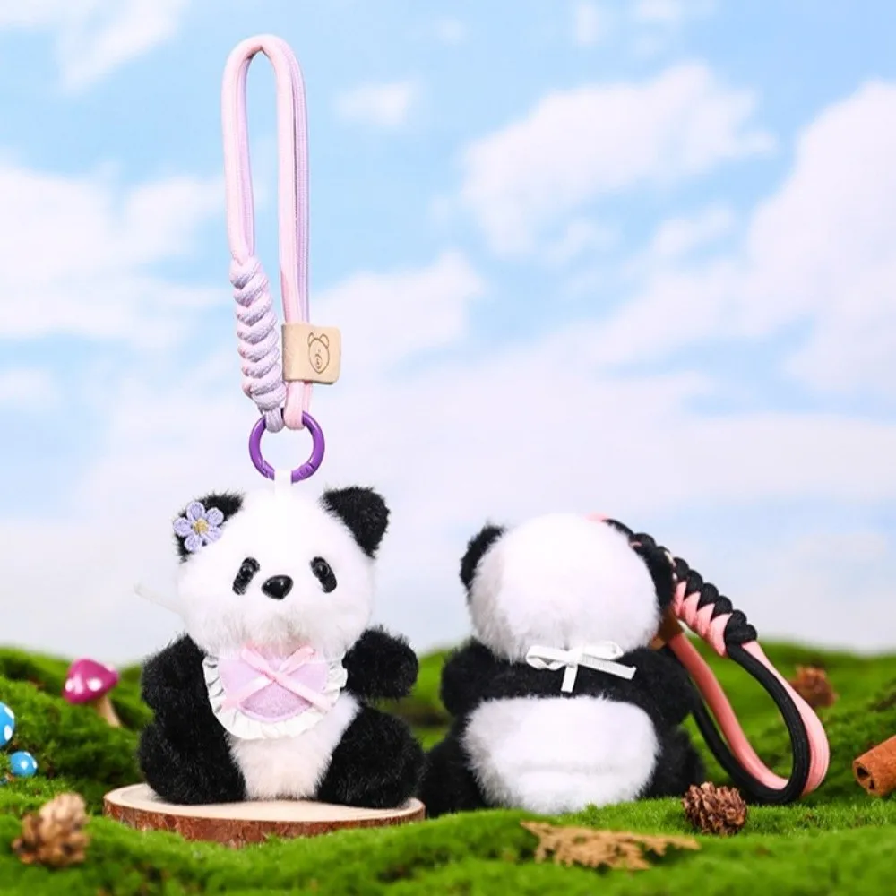 لطيف على ظهره الديكور القوس الدب حقيبة سلسلة مفاتيح قلادة محشوة الحيوان الباندا أفخم دمية Kawaii الكرتون أفخم حلقة رئيسية النساء الفتيات