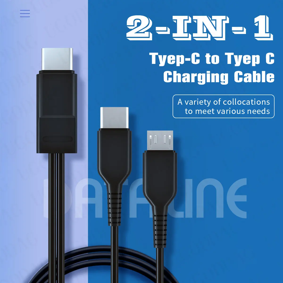 2 in 1 USB Typ C Kabel Splitter zu Micro Typ C Handy Ladekabel kurze tragbare Ladekabel Kabel für Samsung