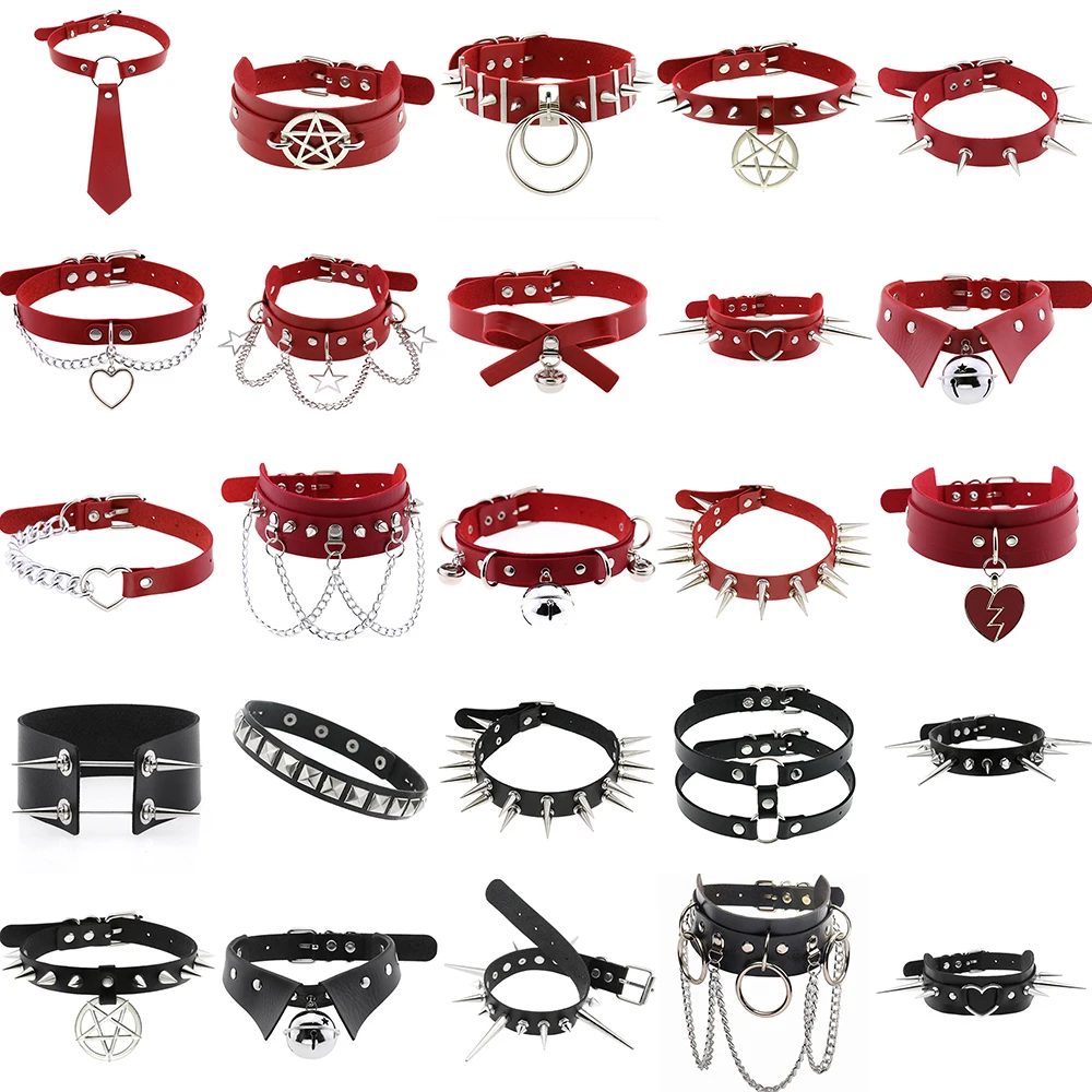 

1Pc Harajuku Cosplay Egirl Heart Sexy PU Leather Women Choker Vintage Punk Goth Spike Rivet Neck Strap Cool Men Bondage Jewelry