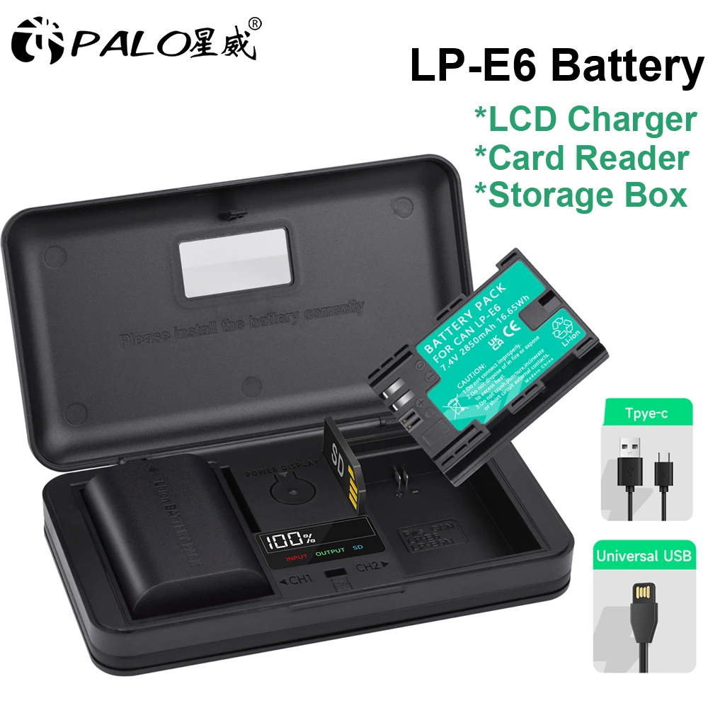 

LP-E6 LPE6 LP E6 E6N Battery LCD Dual Charger For Canon EOS 5DS R 5D Mark II 5D Mark III 6D 7D 70D 80 Card Reading Functions