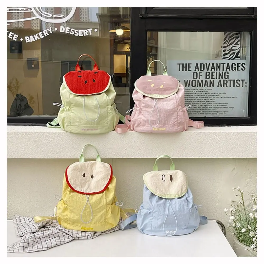 Korean Style Outdoor Drawstring Backpack Travel Dopamine Color Fruit Nylon Backpack Book Bag Waterproof Hiking Shoulder Bag