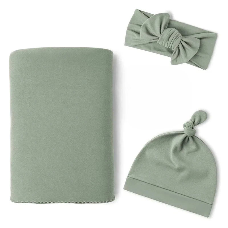 3 قطعة مجموعة الوليد قماط بطانية و طقم قبعات بنين بنات جيرسي متماسكة الطفل قماط التفاف التصوير الدعائم لوازم الطفل #3