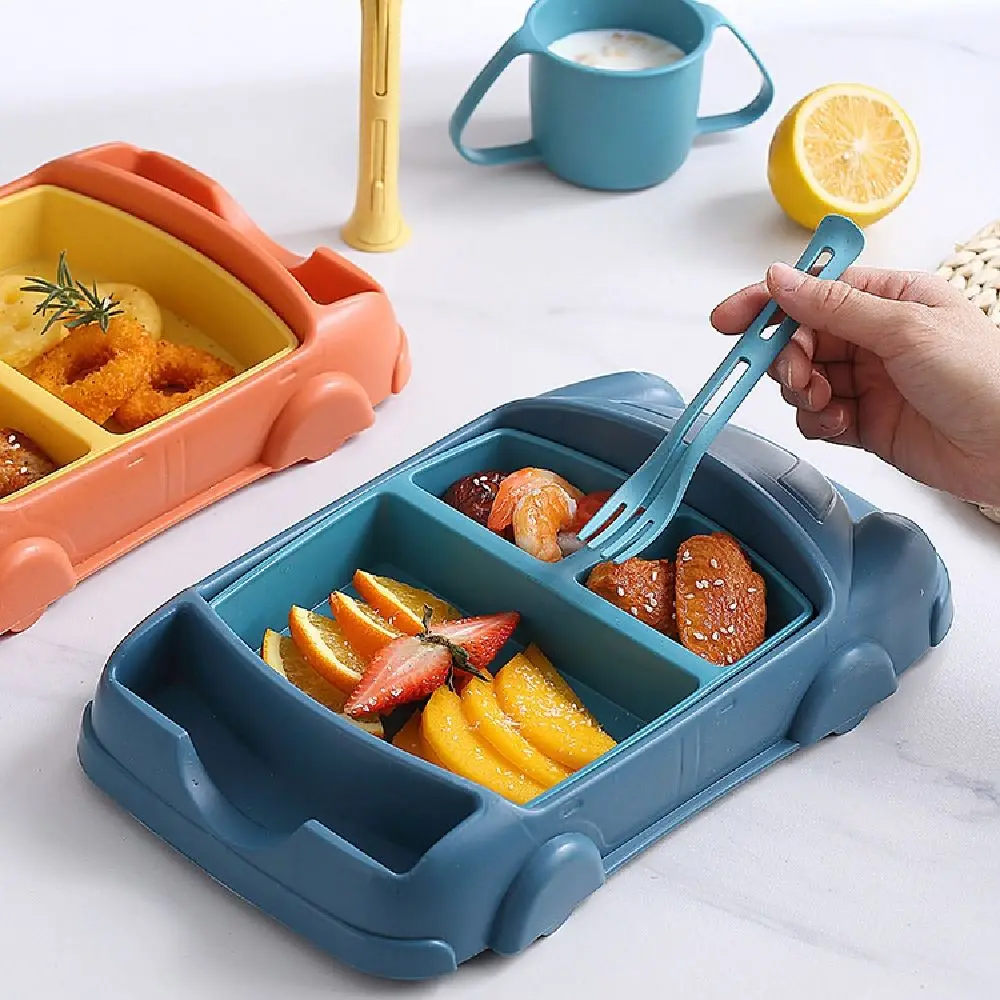 Creative Car Shaped Dinner Plate Cartoon Drop Resistant Kid's Lunch Plate Detachable Compartment Feeding Food Tray Household