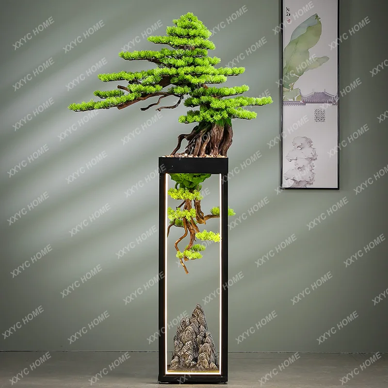 

LNew Chinese style simulated welcome pine green plant bonsai porch ornament large floor housewarming bonsai