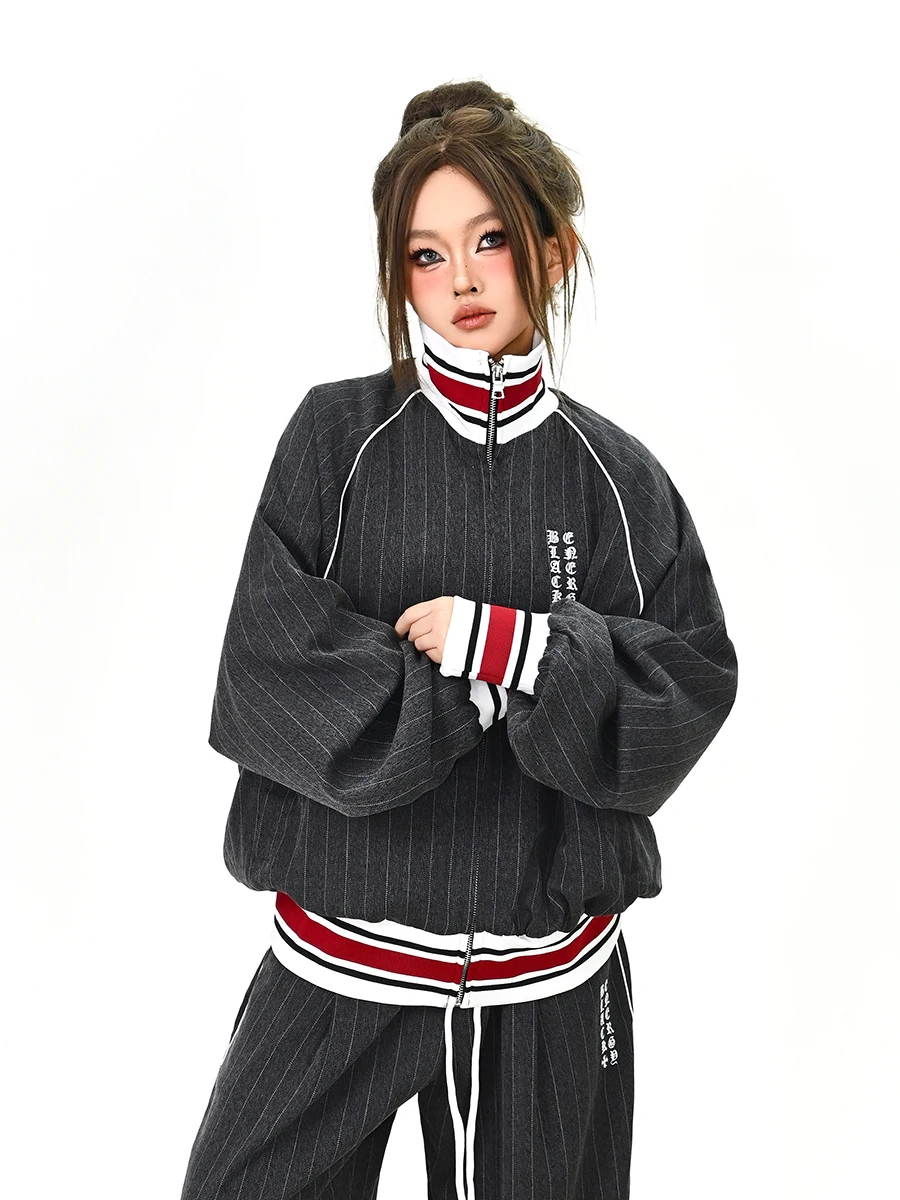 

Casual Stripe Spor Women's Set Spring 2026 New American Trend Brand Long Sve Pants And Jaet Two-Piece Suit