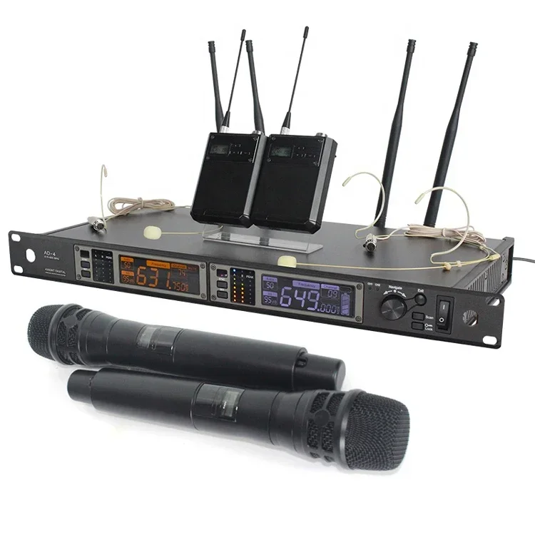 

AD-4 Karaoke System UHF Wireless Studio Microphone Professional With 2 Dynamic Mic
