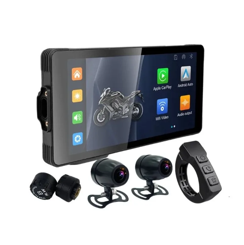 Waterproof 5.5" Motorcycle TPMS Screen Motobike Dashcam  Android Auto GPS Navigator Touch Screen Recorder