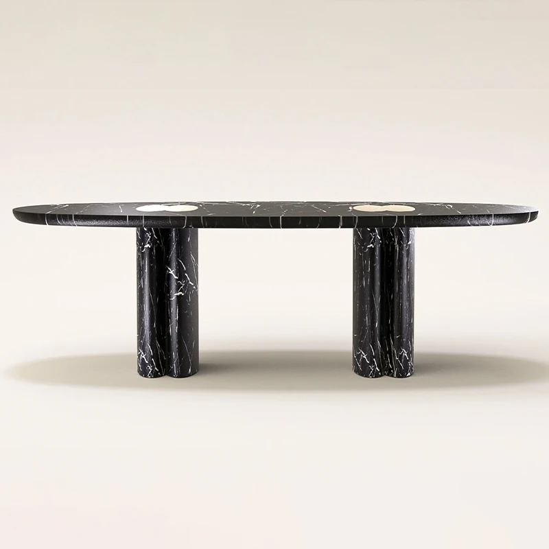 S@  Luxury Stone Black Marble Dining Table Set Office Exhibition Hall Hotel Club Solid Marble Table