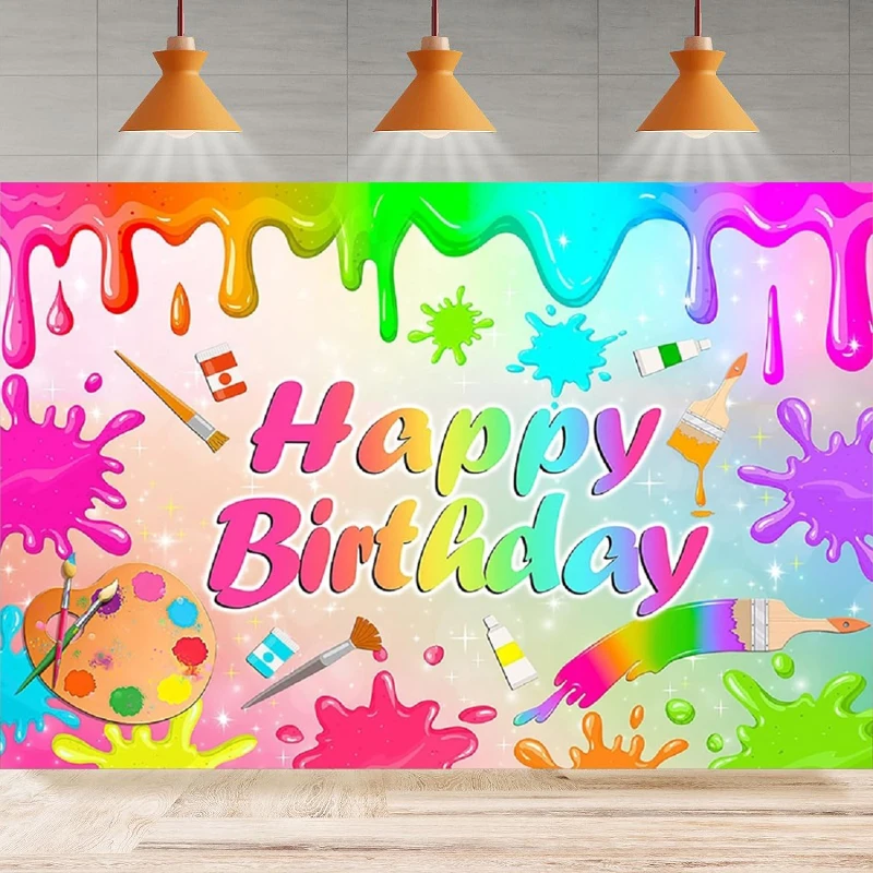 Art Paint Photography Backdrop Artist Theme Birthday Party Mess Graffiti Wall Let's Paint Background Party Backdrop Wall Banner