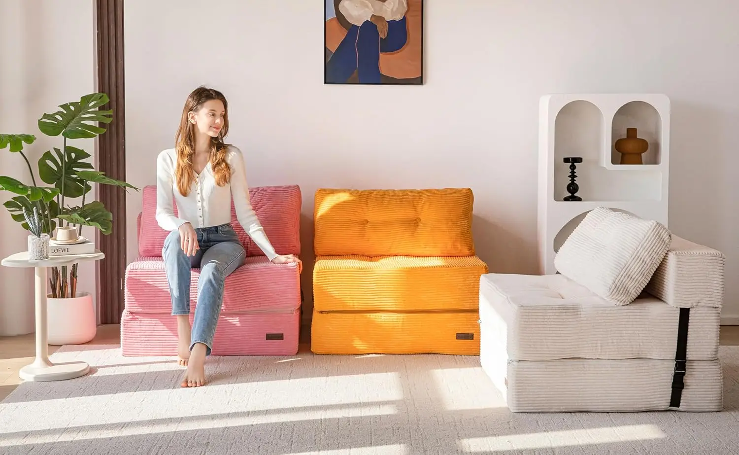 Folding Sofa Bed, Convertible Sofa Bed With High-Density Support Foam, Portable 4 In 1 Fold Out Chair To Floor Lounger,