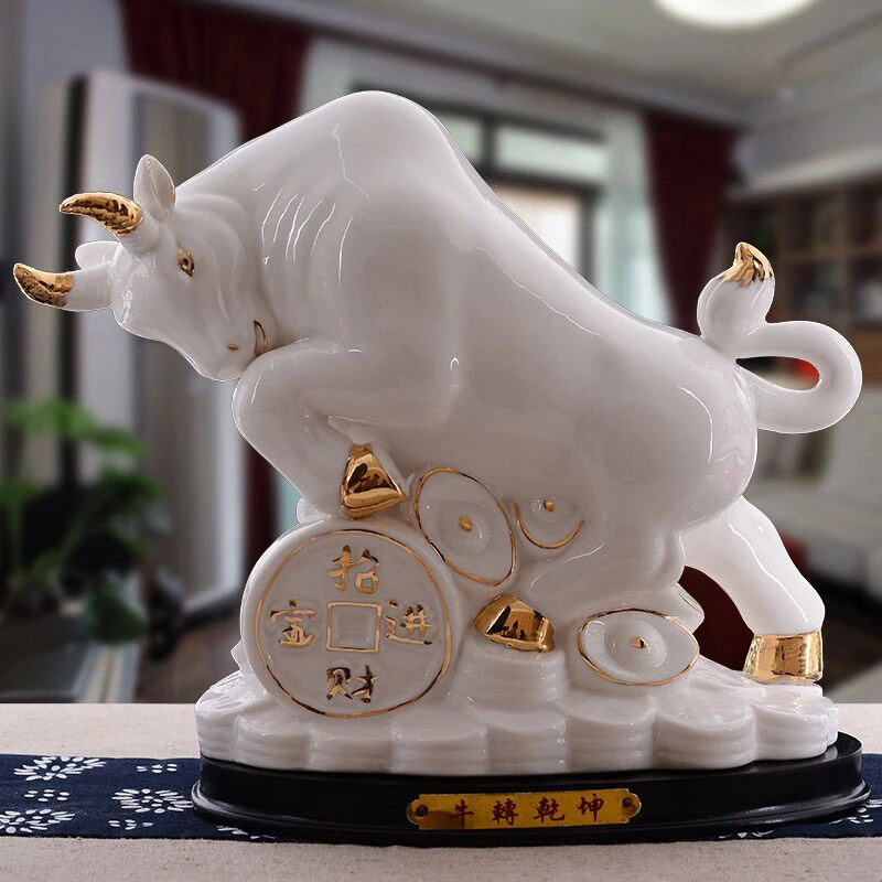 

Ceramic Bull Decoration 12 Zodiac Porcelain Bull Zhaocai Town Office Living Room Decoration Home Decoration Opening