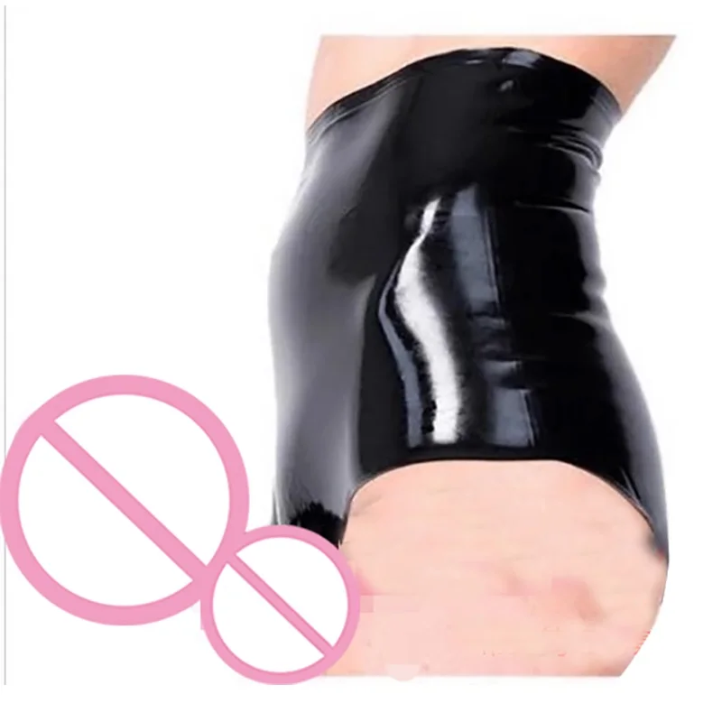 Latex Shorts fetish high waist long to bust line underpants sexy Briefs boxers men with cock hugging pants