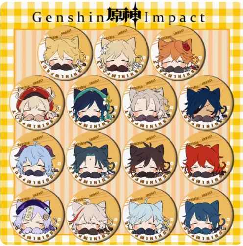 2024 Anime Genshin Impact Metal Badge Cartoon Diluc Zhongli Tartaglia Xiao Venti Ganyu Brooch Button Baji Bag Hanging Ornament