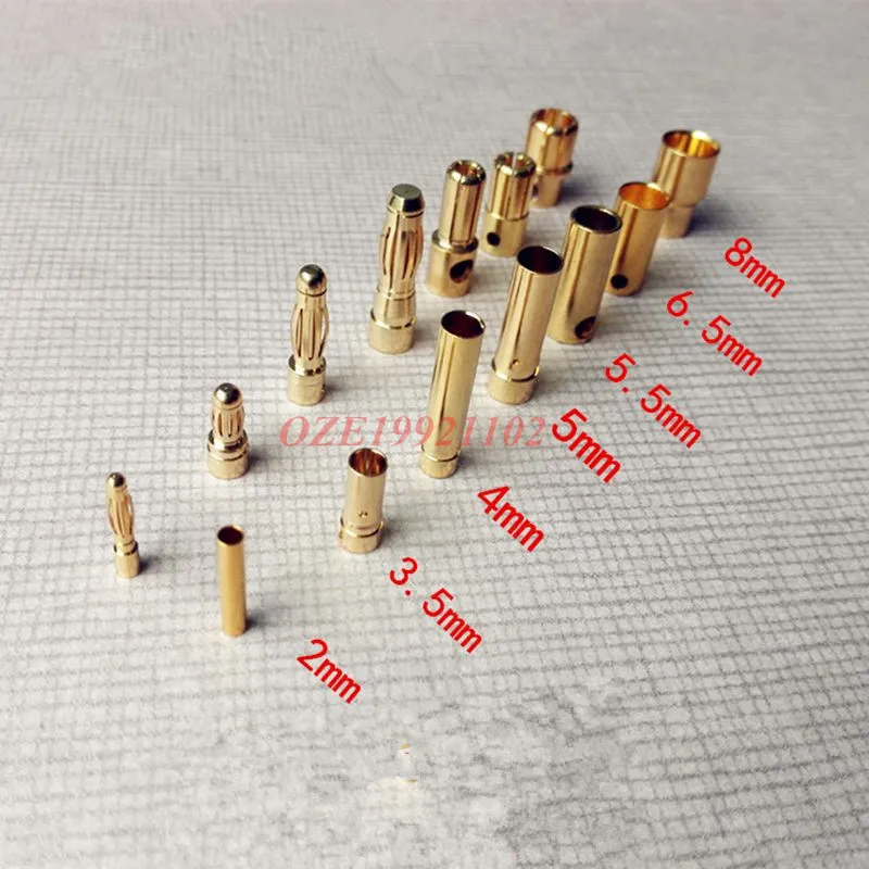 10PCS RC Model Li-Po Battery Male/Female Banana Bullet Connector Plug 2/3/3.5/4/5/5.5/6.5/8mm