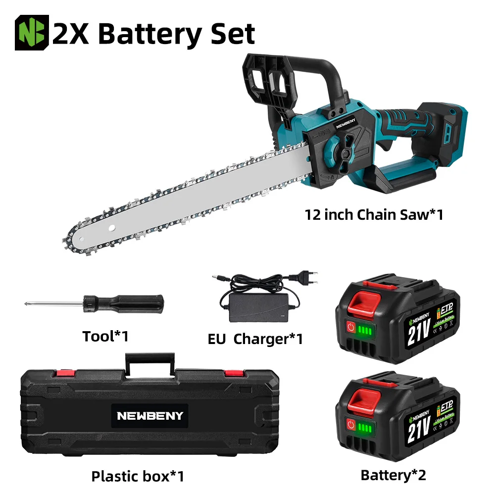 NEWBENY 12 Inch 3000 W Borstelloze Elektrische Kettingzaag Logging Saw Snoeien Houtbewerking Tuin Power Tool Voor Makita 18 V Batterij pin