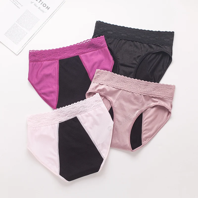 

3Pcs/Lot Lace Female Menstrual Heavy Flow Period Panties Underwear Comfortable Cotton 4-Layer Absorbency Leak Proof Women Briefs