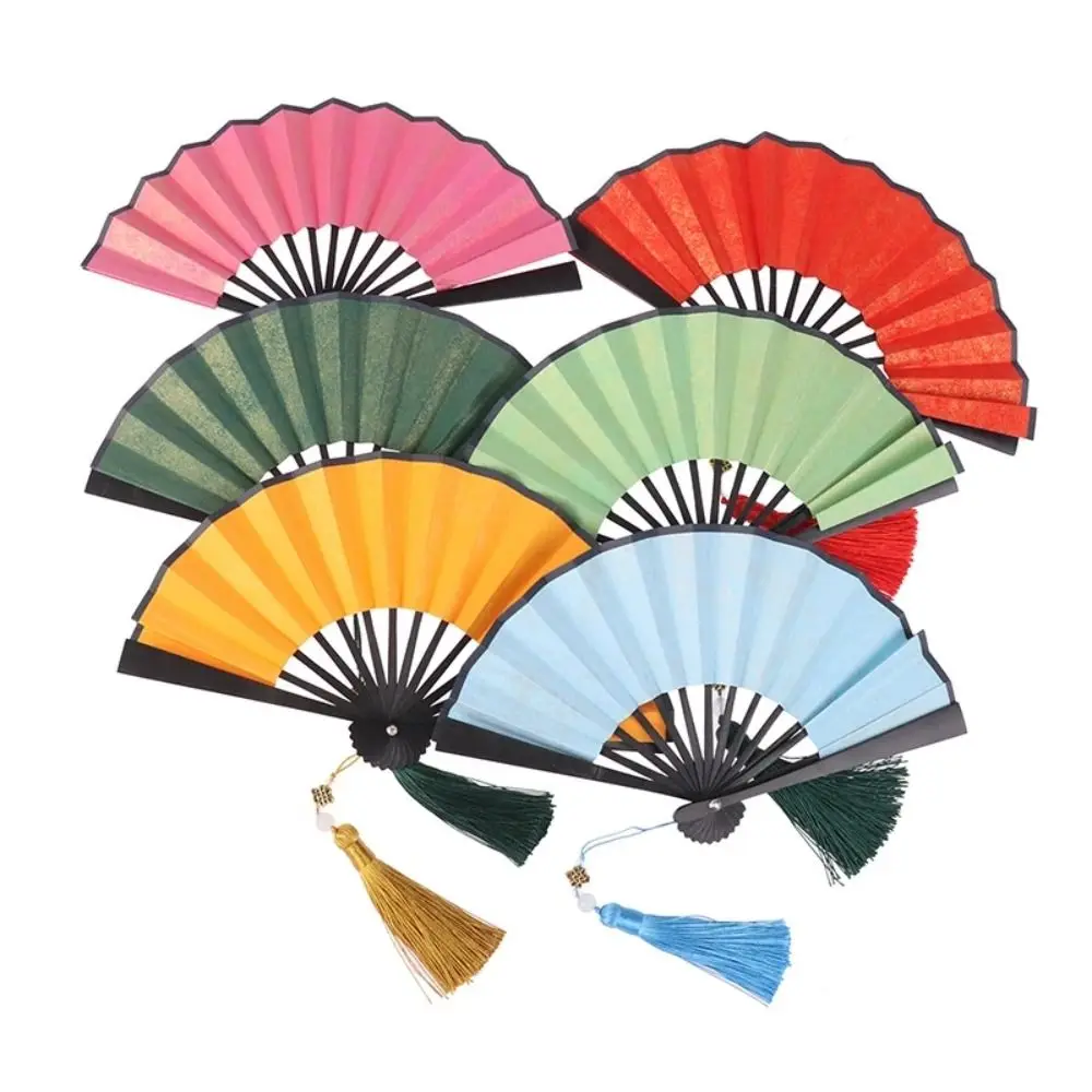 Ancient Style 4 Inch Folding Fan Gilded Rice Paper Portable Hanfu Fan Antique Tassel Mini Paper Fans Held Dance Fans