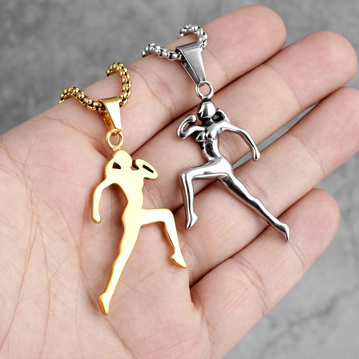 Runner Fitness Bodybuilding Men Necklaces Pendants Chain Punk for Boy Male Stainless Steel Jewelry Creativity Gift Wholesale