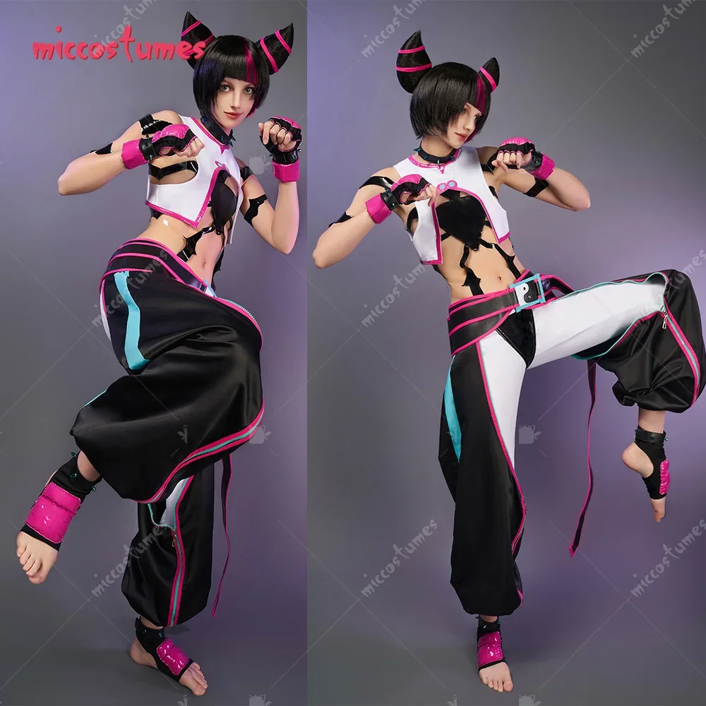 Miccostumes Women's Juri  Cosplay Costume Top Vest and Pants with Gloves Belt