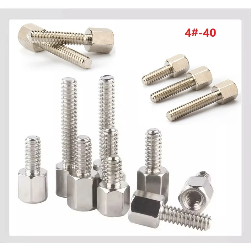 4#-40 Hexagonal Copper Nickel Plated/304 Stainless Single Pass Copper Pillar Single Pass Computer Case Motherboard Screw Column