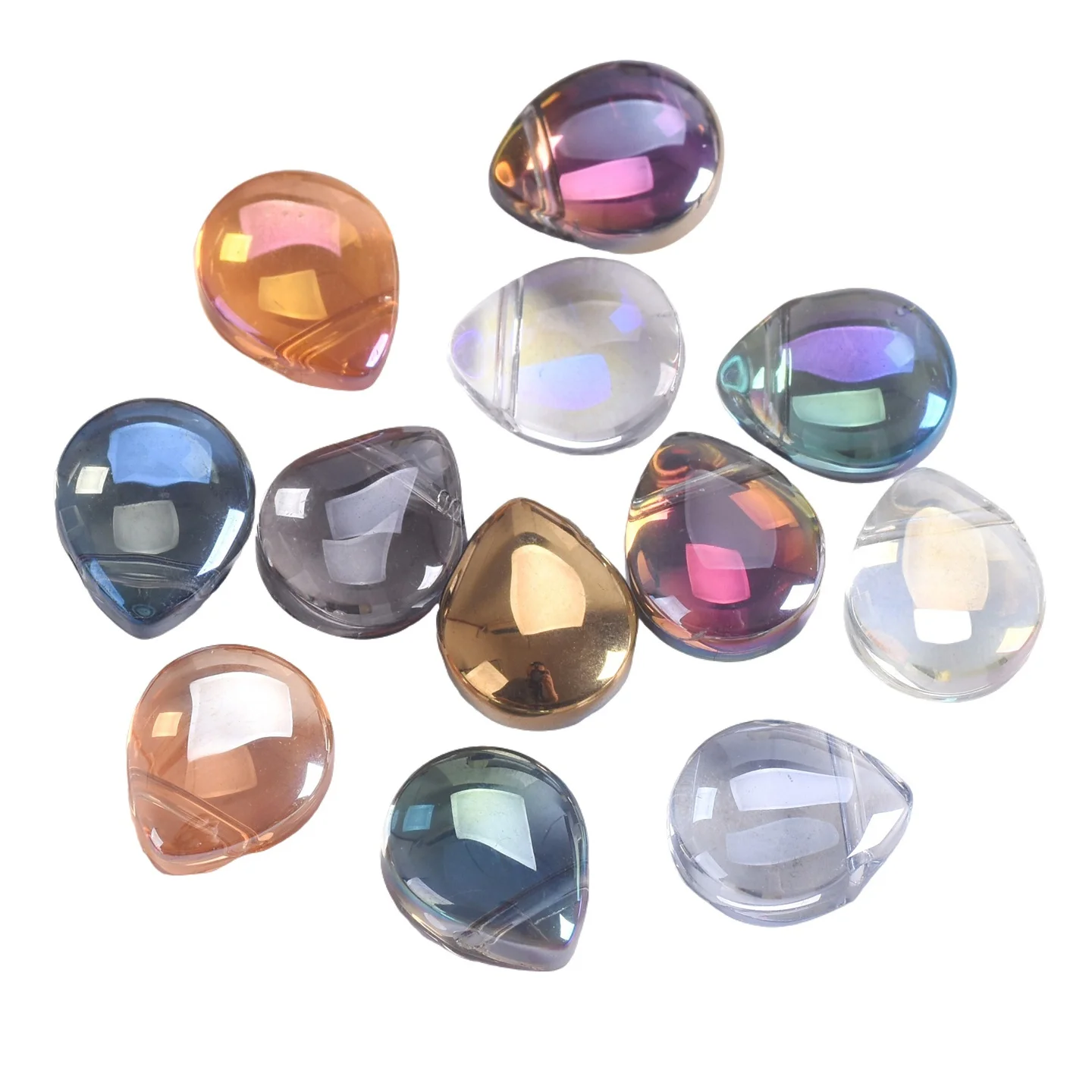 

20pcs Flat Teardrop Shape 12x10mm Glossy Colorful Plated Crystal Glass Loose Beads For Jewelry Making DIY Crafts Findings