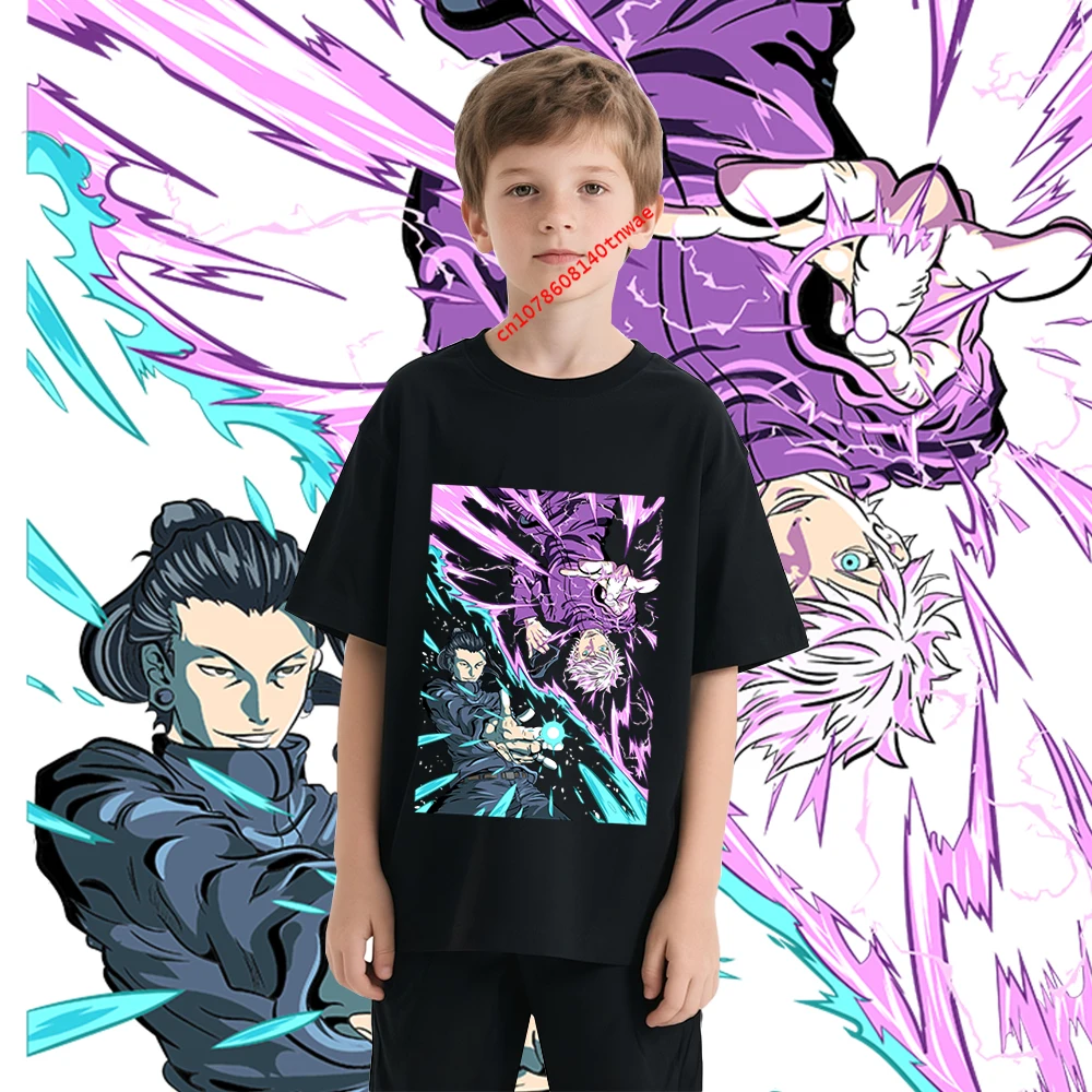 

Kids Cotton Tshirt Jujutsu Kaisen Gojo x Geto Print Anime Cartoon Tops for Boys Girls 100-160cm Height Casual Tee