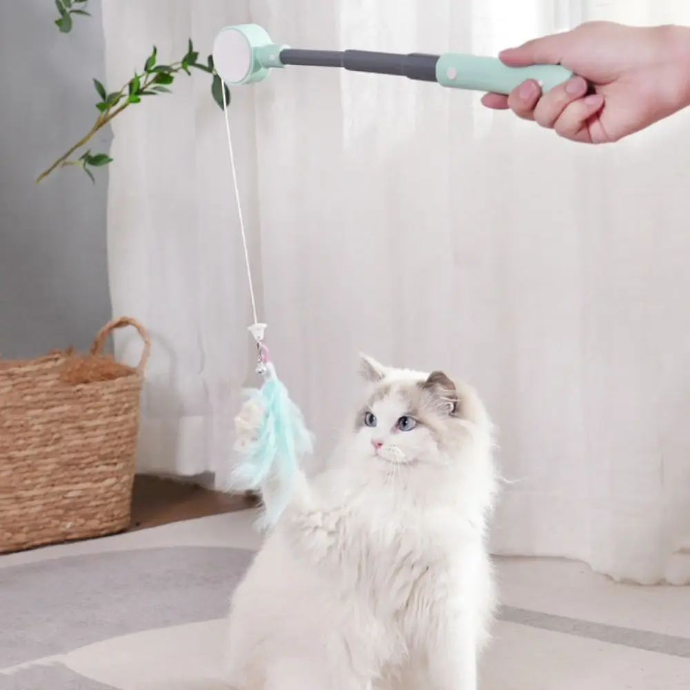 

Retractable Cat Laser Teaser Stick Feather with Bell Laser Pointer Pet Toys Plastic Cat Playing Teaser Wand Relieve Boredom