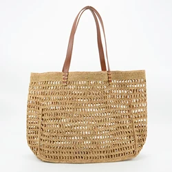 Women Plaited Raffia Straw Bag Large Capacity Casual Tote Handbag Hollow Summer Beach Vacation Shoulder Bag