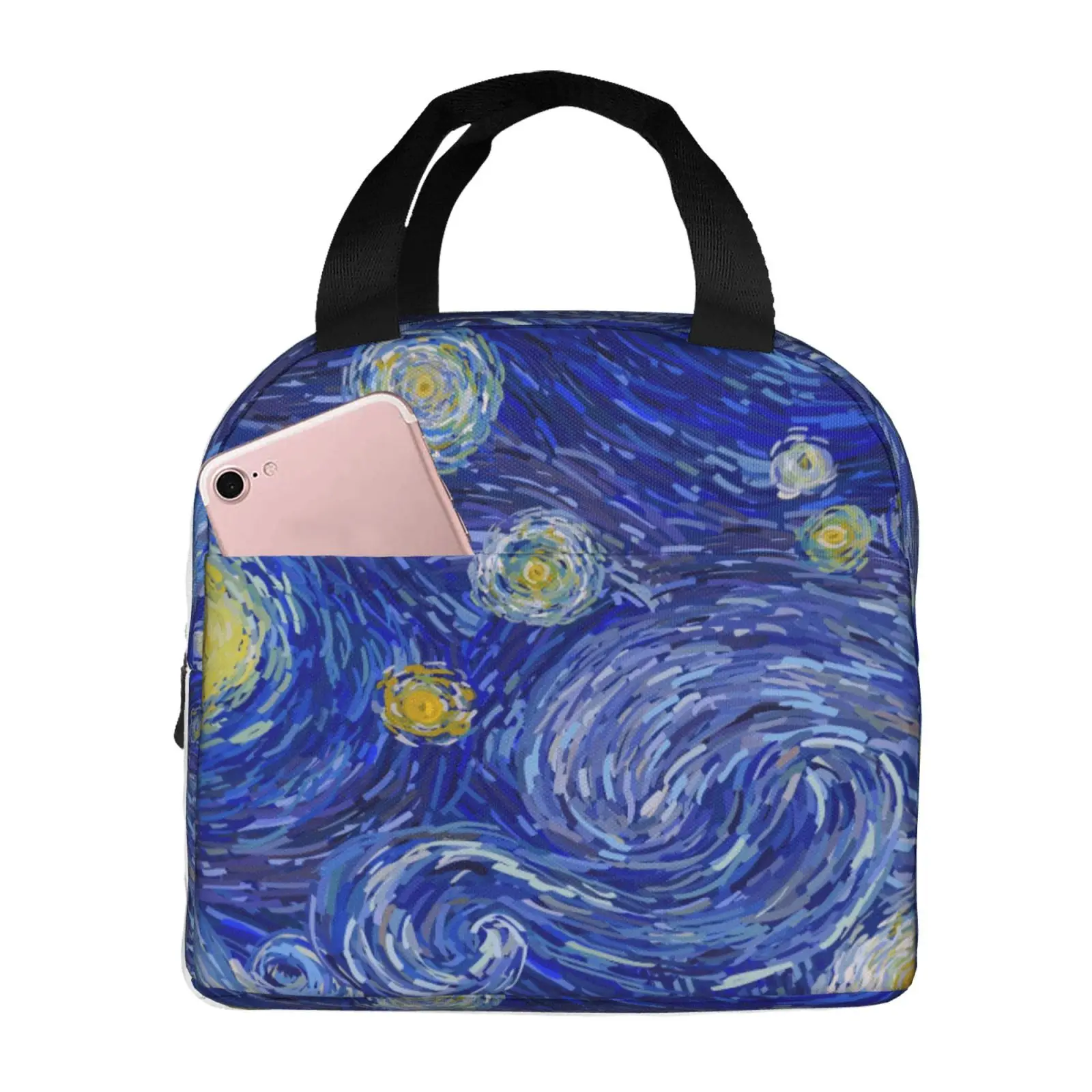 Scottish Terrier Van Gogh Starry Night Lunch Tote Bag Insulated Leakproof Lunch Box Container with Front Pocket for Girls Boys