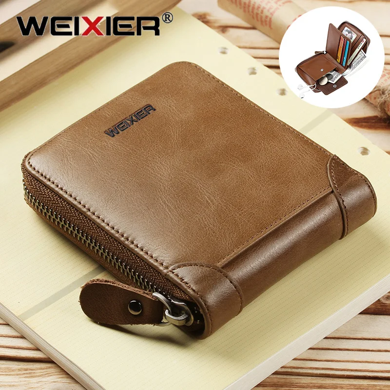 

WEIXIER 2024 New Mens Simple Fashion Small Wallet Solid Color Retro Zipper Opening Multiple Card Slots High Capacity Clutch Bag