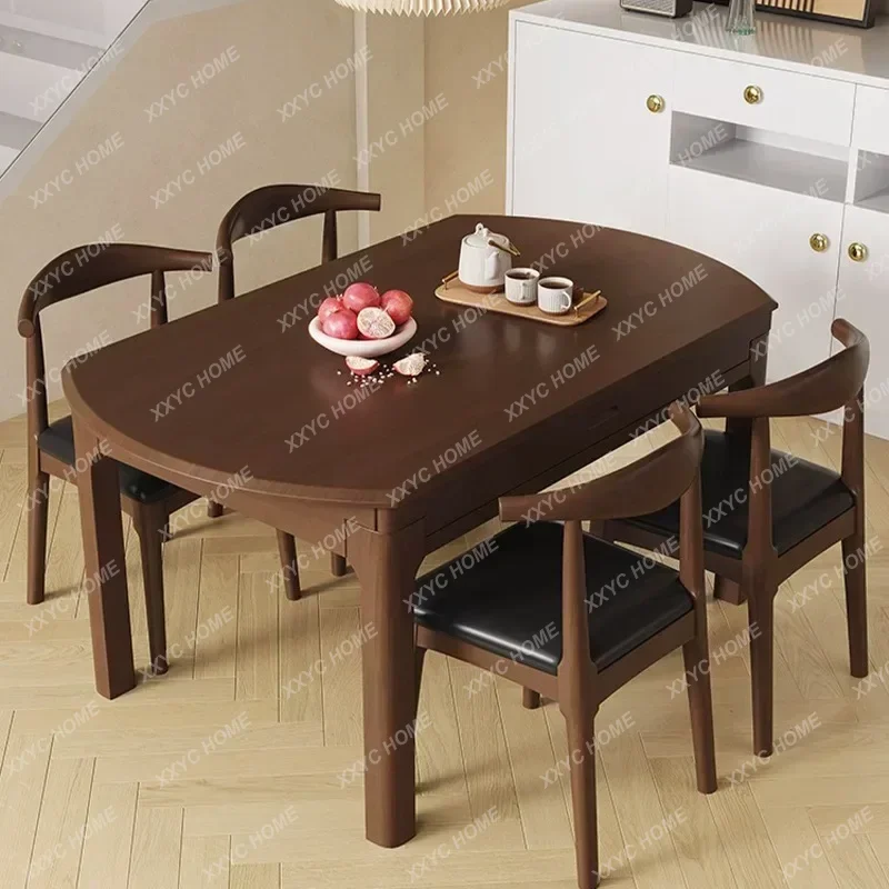 XXAll Solid Wood Retractable Dining Table Modern Simple Variable Round Folding Dining Table Rectangular Household Apartment