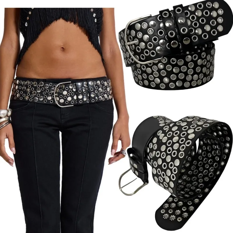 Cross-Border New Rivet Ultra Retro Punk Style Y2K Emo Women's Fashion Wide Belt Wholesale