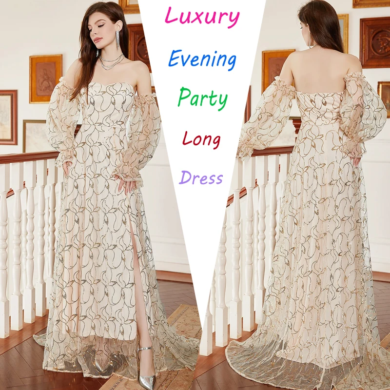 

2024 Sexy One-Shoulder Embroidered Dress Slimming Open-back Ballgown Long Dress For Women Fashionable Elegant Cocktail Sequin